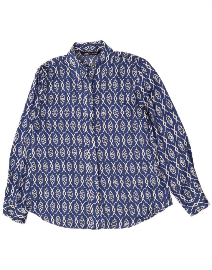 Zara Damen Hemd UK 10 Small Blue Ikat