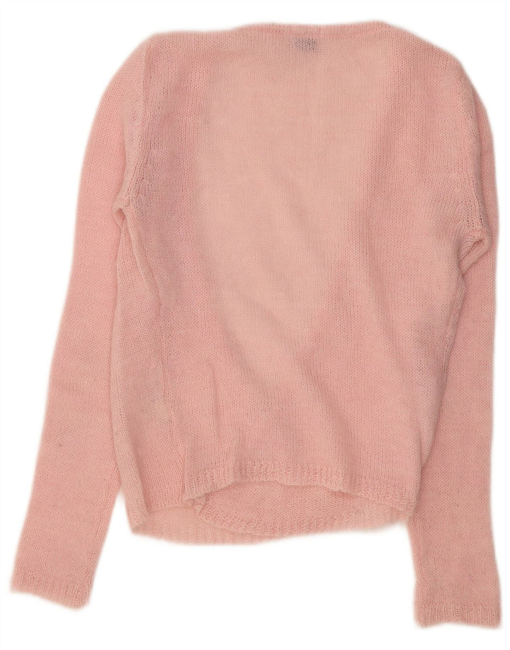 Vintage Damen V-Ausschnitt Pullover Pullover UK 12 Mittelrosa