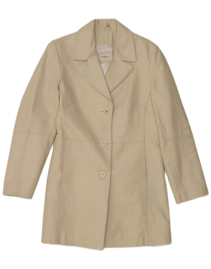 Vintage Damen Ledermantel UK 12 Medium Beige Leder