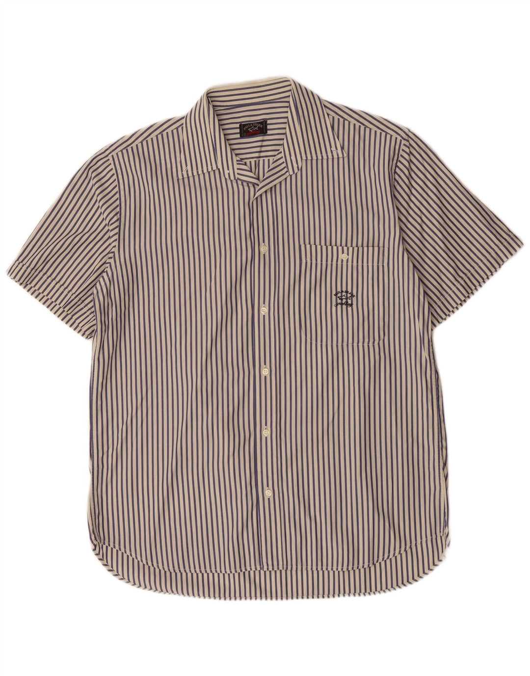 Paul & Shark Herren-Kurzarmhemd, groß, marineblau, Nadelstreifen-Baumwolle