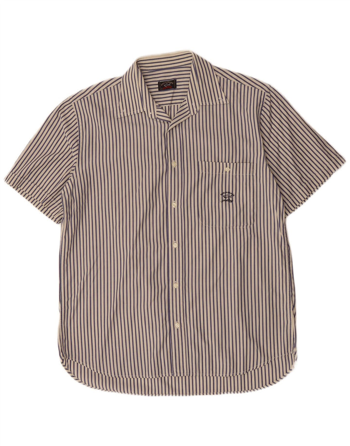 Paul & Shark Herren-Kurzarmhemd, groß, marineblau, Nadelstreifen-Baumwolle