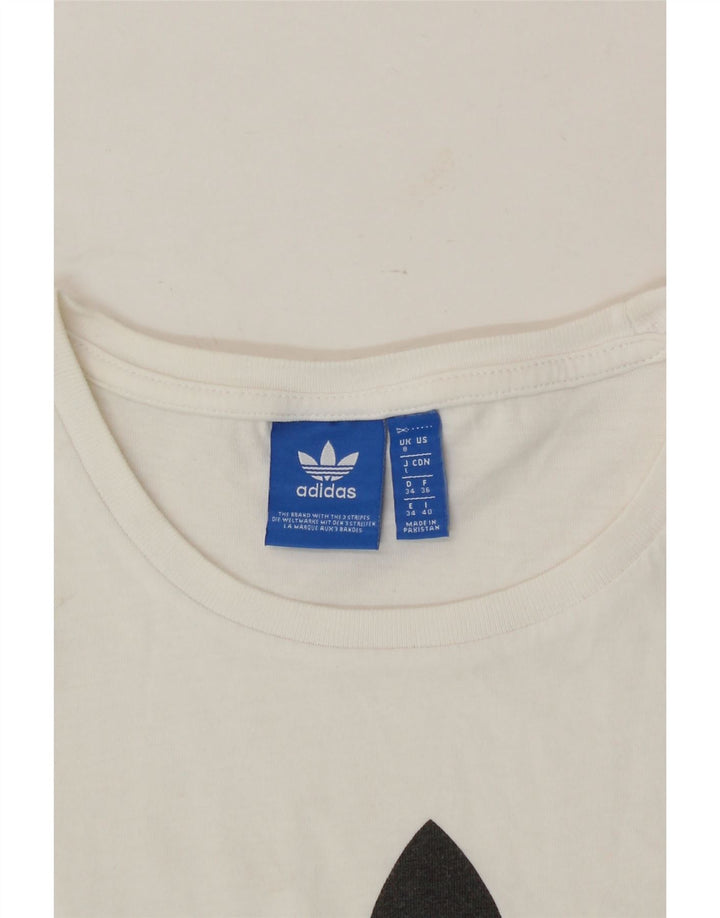 ADIDAS Womens Graphic T-Shirt Top UK 8 Small White Vintage Adidas and Second-Hand Adidas from Messina Hembry 