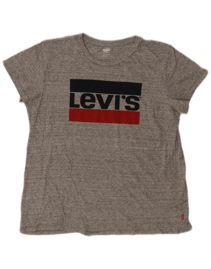 Levi's Damen Grafik-T-Shirt-Oberteil UK 14 Mittelgrau geflecktes Logo