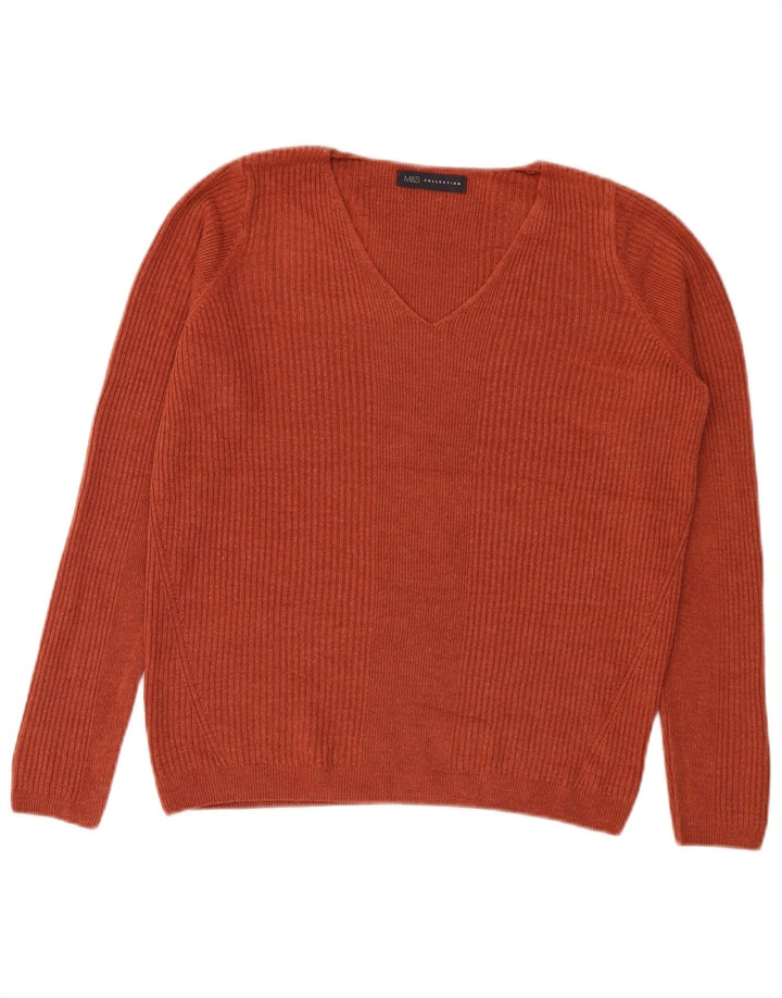 Marks & Spencer Damen-Pullover mit V-Ausschnitt, UK 12, Mittelorange, Acryl