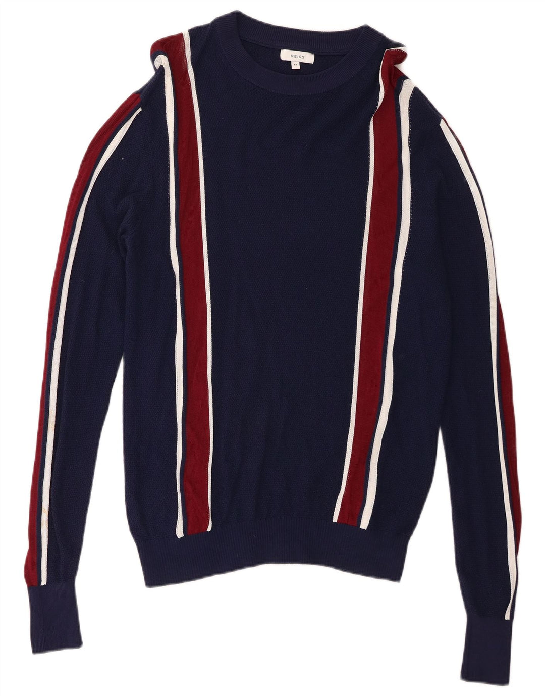 Reiss Herren-Pullover mit Rundhalsausschnitt, mittleres Marineblau gestreift