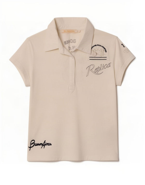 La Martina Damen-Poloshirt mit Grafik, UK 18, XL, weiße Baumwolle