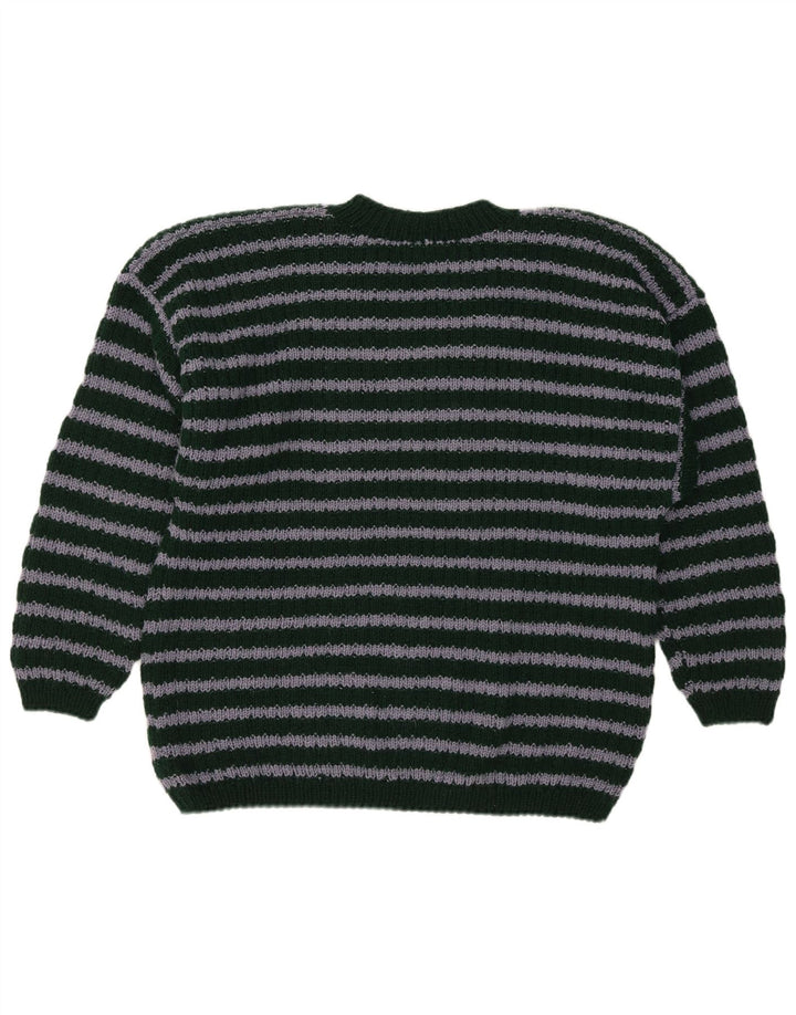 Vintage Herren V-Ausschnitt Pullover Pullover Mittelgrün gestreift