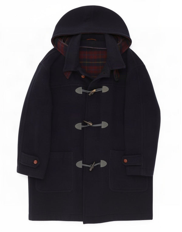 Vintage Herren Dufflecoat mit Kapuze UK 44 2XL Marineblaue Wolle