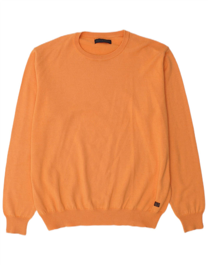 Trussardi Herren-Pullover mit Rundhalsausschnitt, XL, orangefarbene Wolle