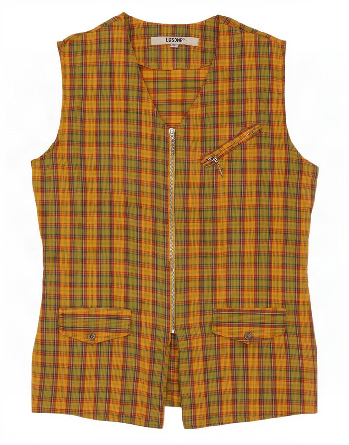 Vintage Damen Utility Gilet EU 38 Medium Mehrfarbig karierte Baumwolle