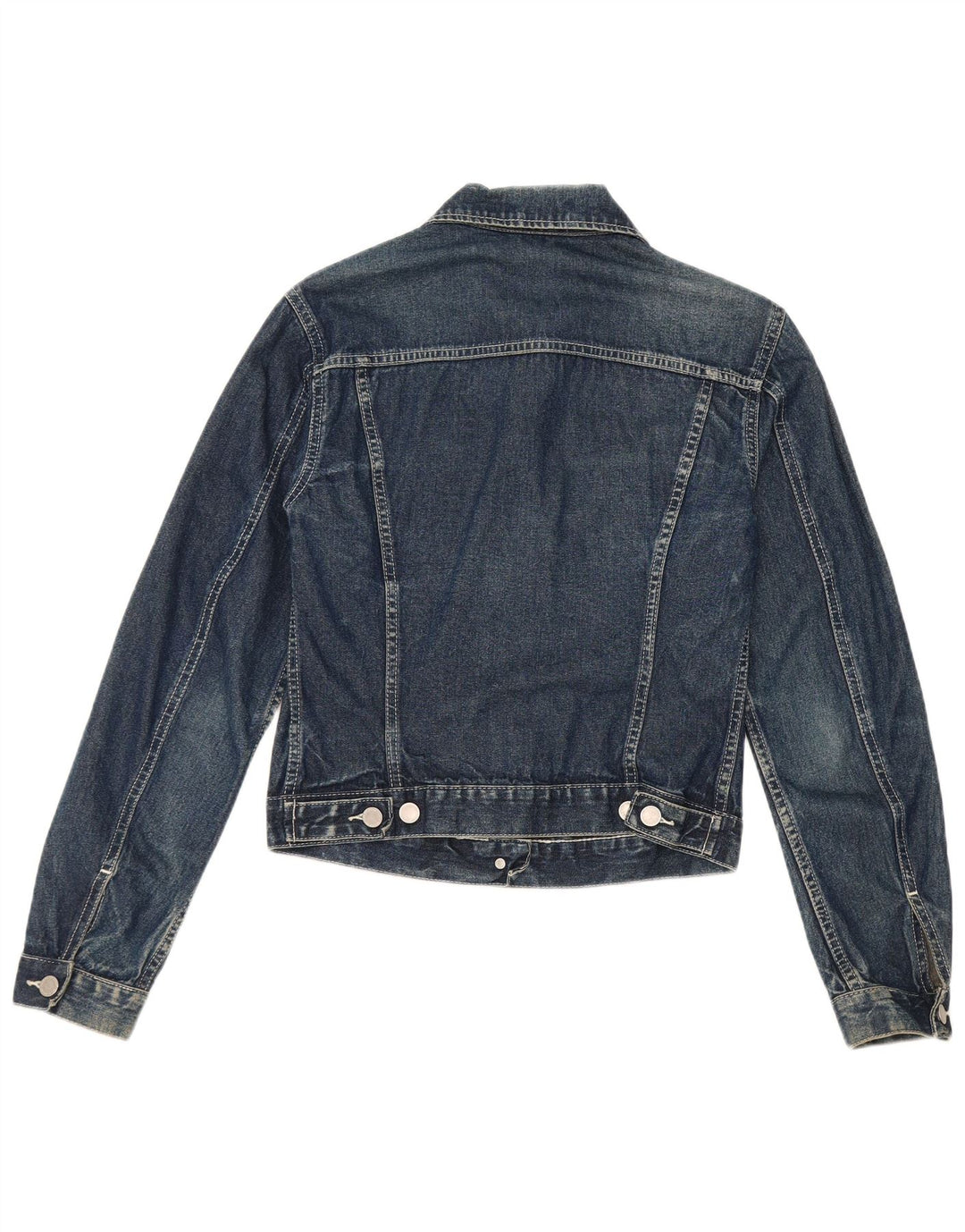 Benetton Womens Crop Denim Jacke UK 10 Small Blaue Baumwolle