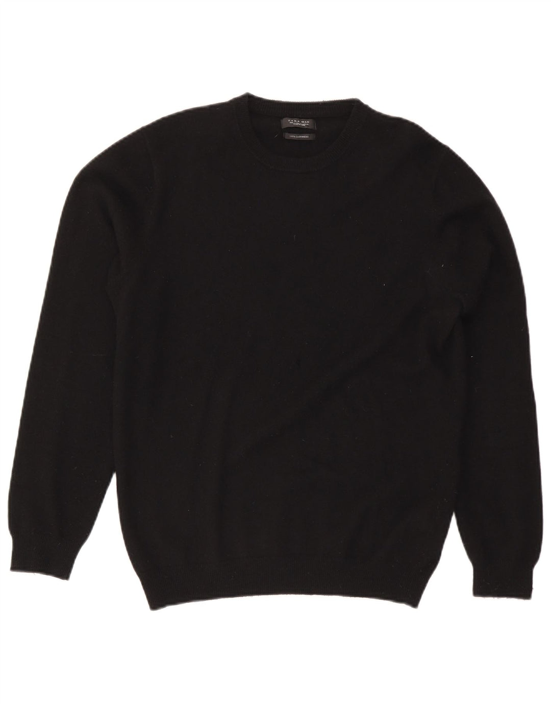 Zara Herren-Pullover mit Rundhalsausschnitt, groß, schwarzer Kaschmir