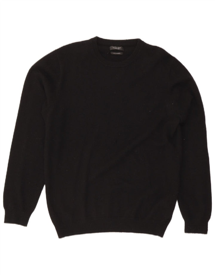 Zara Herren-Pullover mit Rundhalsausschnitt, groß, schwarzer Kaschmir