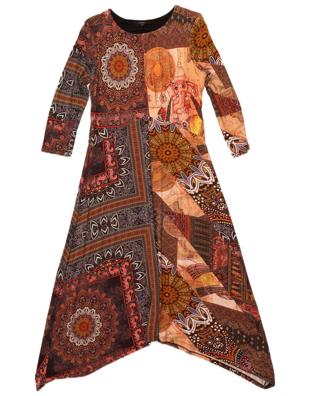 Desigual Damen Maxikleid mit 3/4-Ärmeln, UK 14, Größe L, mehrfarbig, Viskose