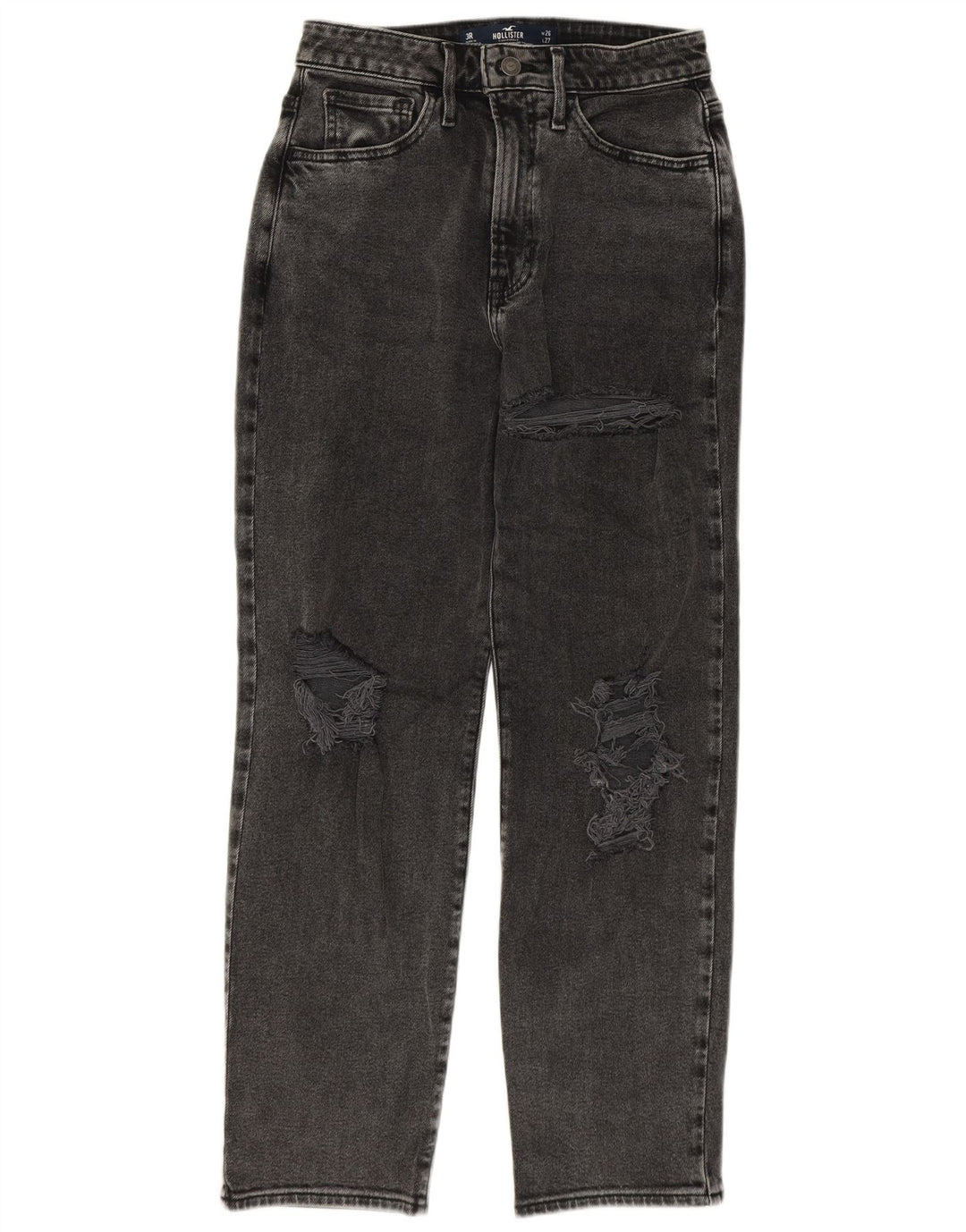Hollister Damen Distressed Straight Jeans US 3 Small W26 L27 Grau