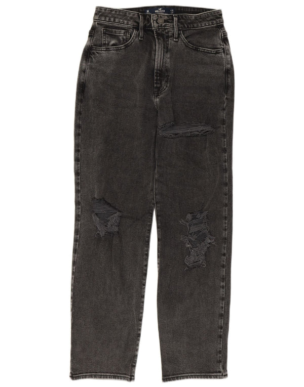 Hollister Damen Distressed Straight Jeans US 3 Small W26 L27 Grau