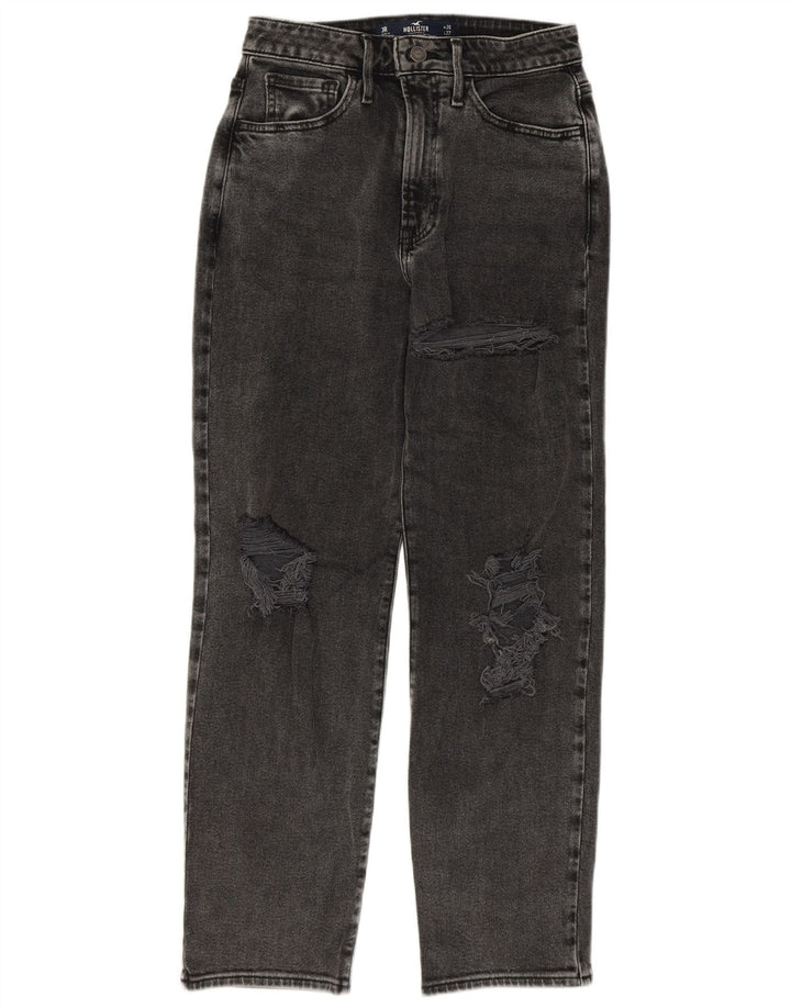 Hollister Damen Distressed Straight Jeans US 3 Small W26 L27 Grau