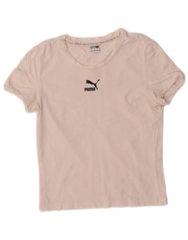 Puma Damen Crop Graphic T-Shirt Top UK 8 Small Weiß