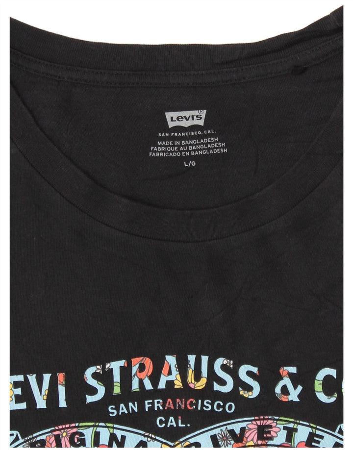 Levi's Damen Grafik-T-Shirt-Oberteil UK 16 Large Schwarz