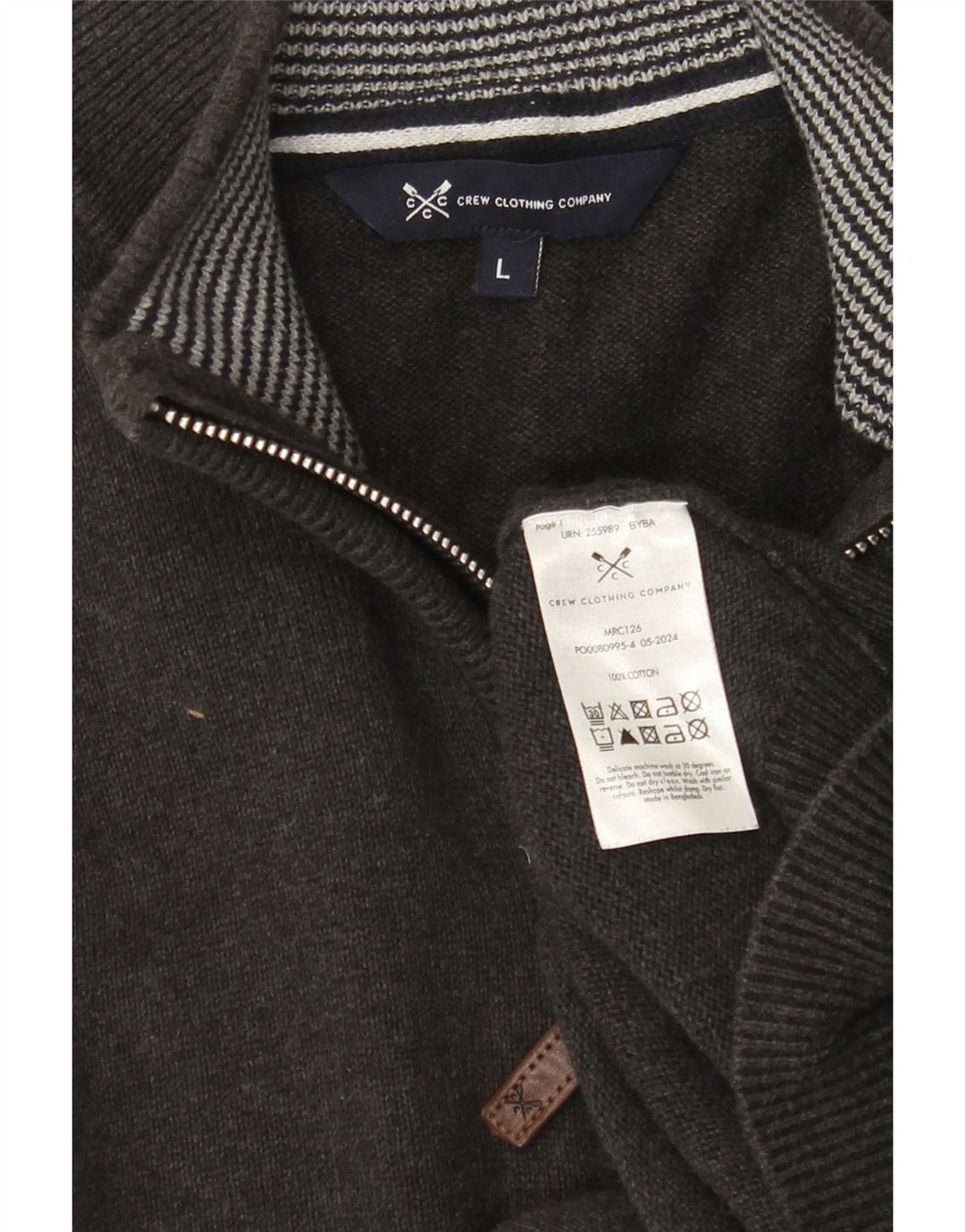 Crew Clothing Herren-Pullover mit Reißverschluss am Hals, Größe L, aus grauer Baumwolle
