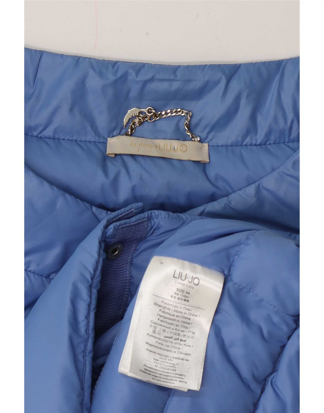 Liu Jo Damen Kurzarm-Wattierungsjacke IT 44 Mittelblaues Polyamid