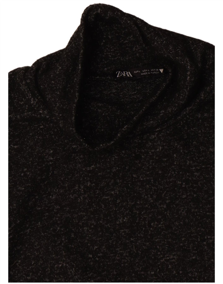 Rollkragenpullover von Zara für Damen, Gr. 40, Größe L, Schwarz gefleckt