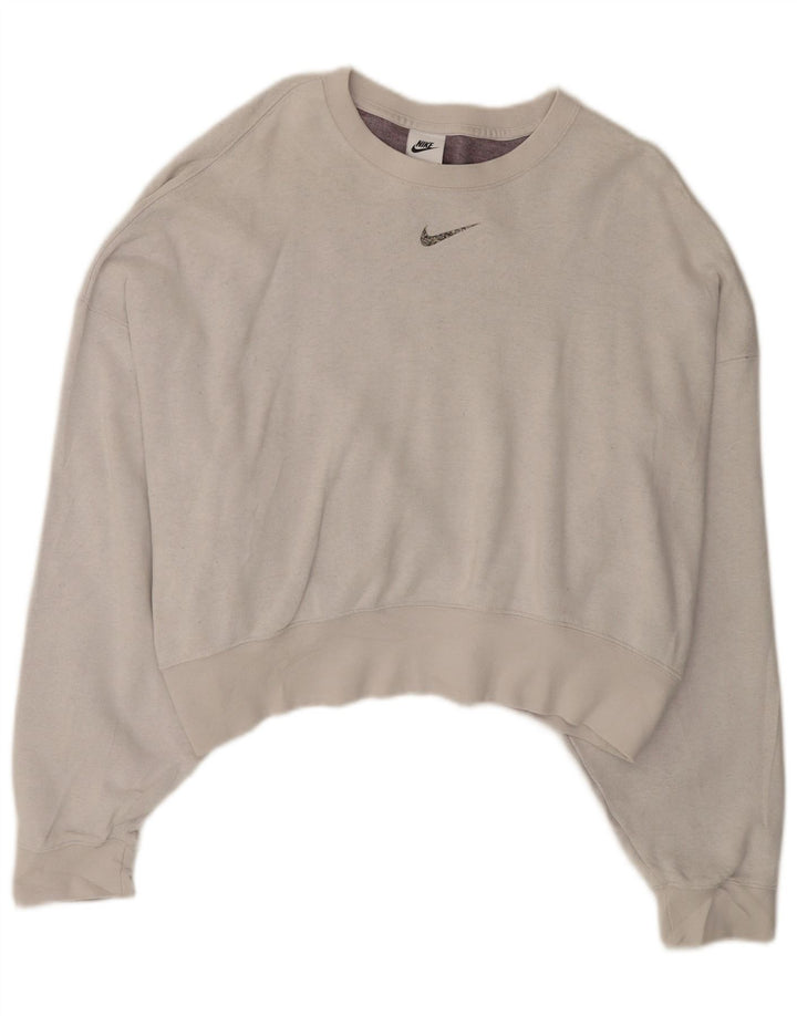 NIKE Womens Crop Oversized Sweatshirt Pullover UK 14 Mittelgraue Baumwolle