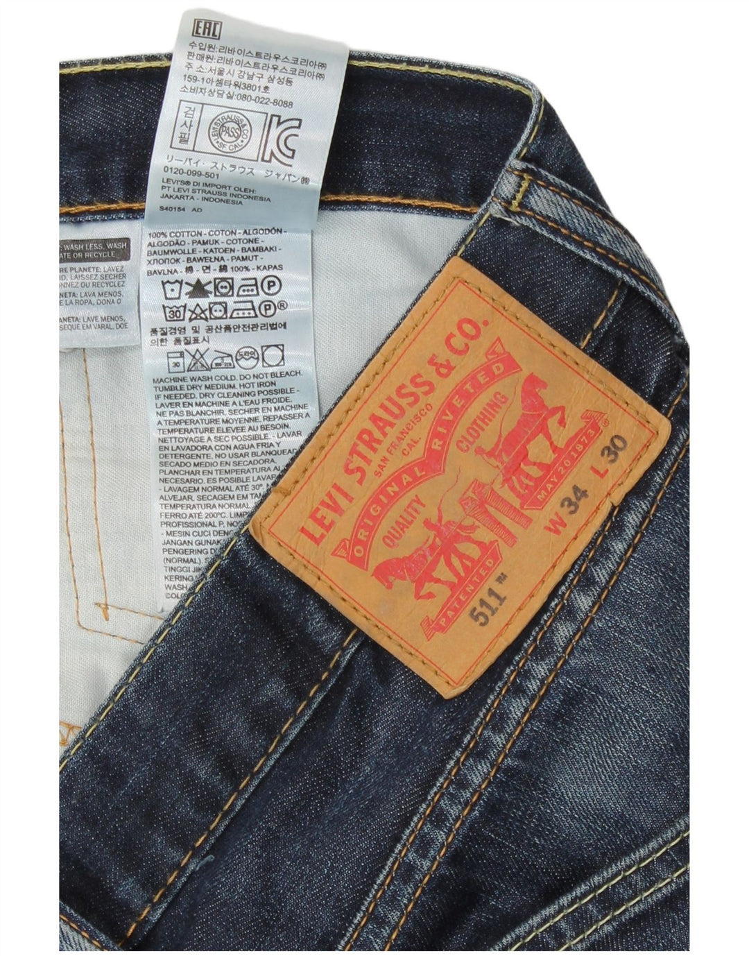 Levi's Herren 511 Slim Jeans W34 L30 Blaue Baumwolle