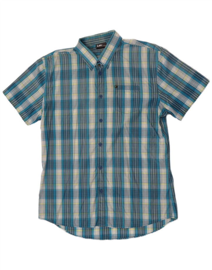 Lee Herren-Kurzarmhemd XL, blau kariert, Baumwolle