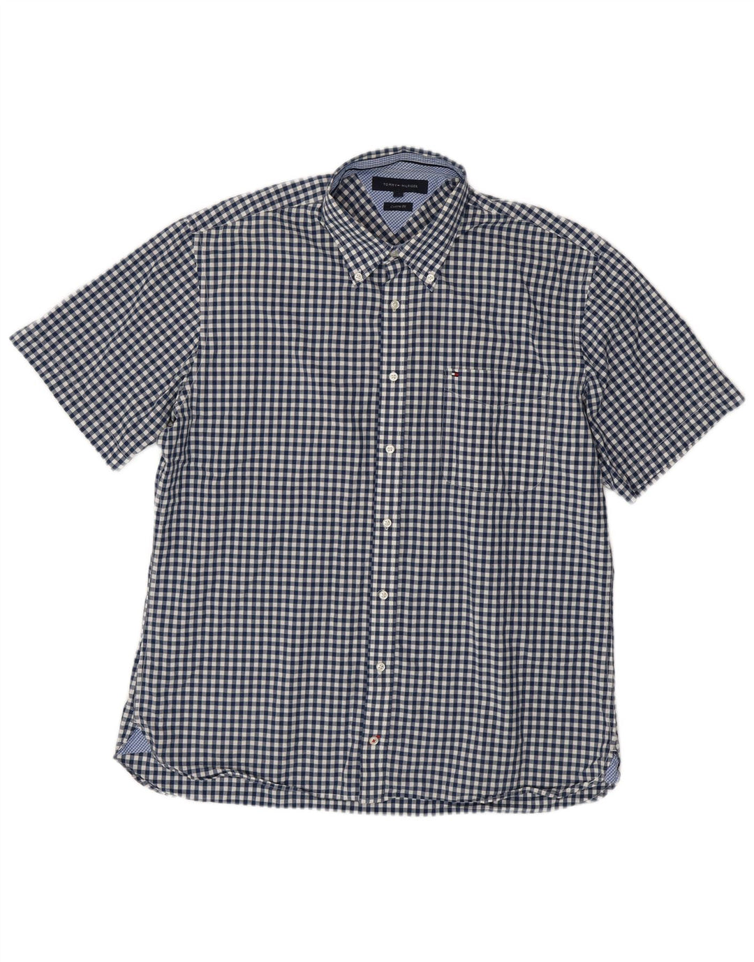TOMMY HILFIGER Herren Custom Fit Kurzarmhemd XL Marineblau Gingham