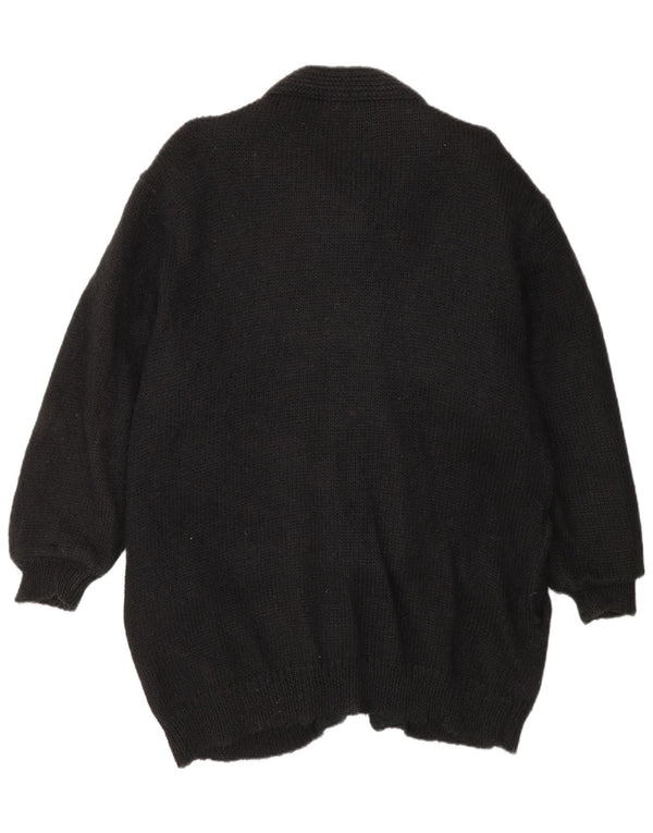 Vintage Damen Longline Cardigan Pullover UK 16 Large Black Floral