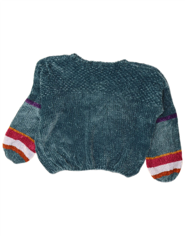 BENETTON Damen-Pullover aus Velours mit U-Boot-Ausschnitt, Gr. 12, mittelgrün gestreift