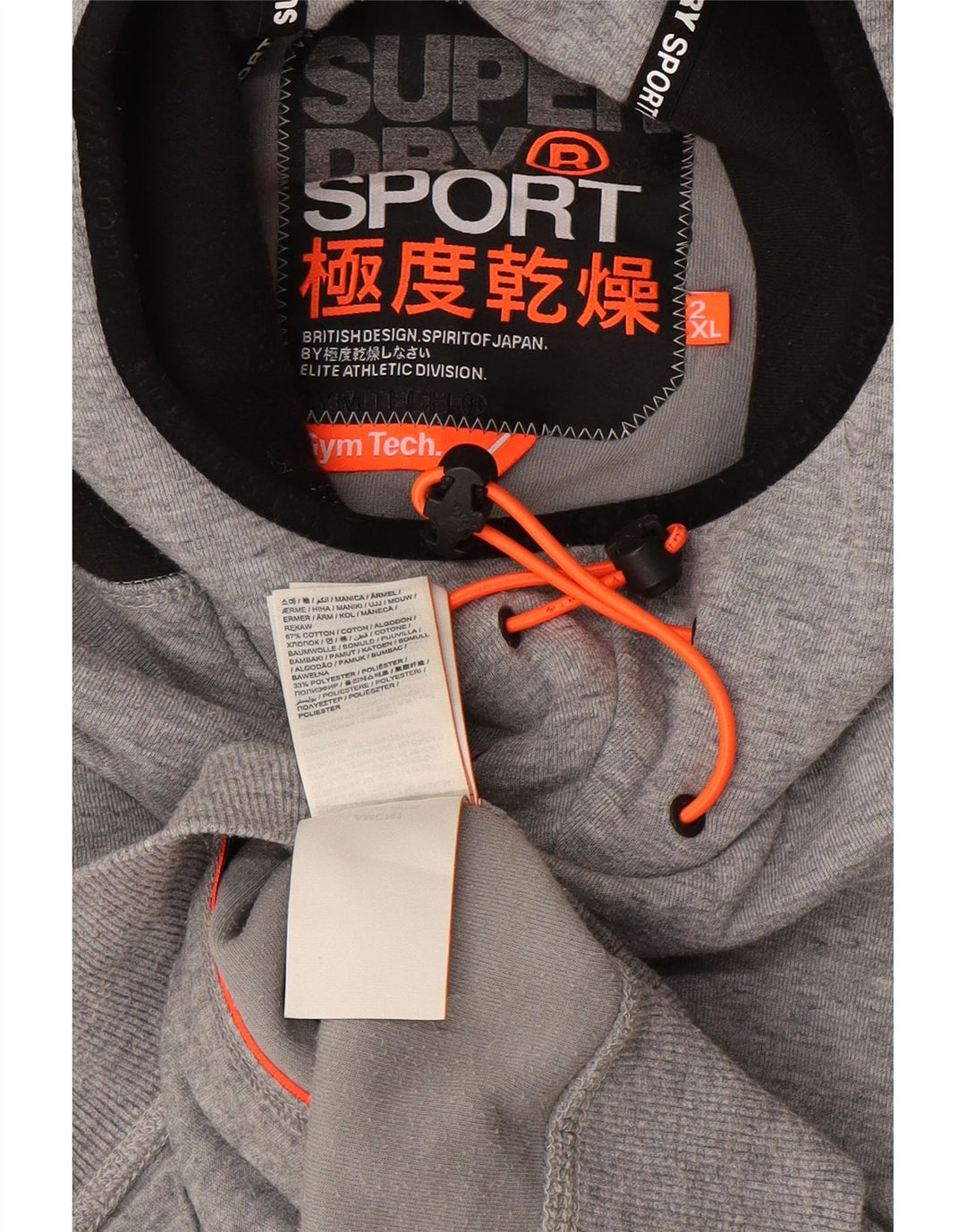 Superdry Herren-Kapuzenpullover mit Grafik, Größe 2XL, graue Farbblock-Baumwolle