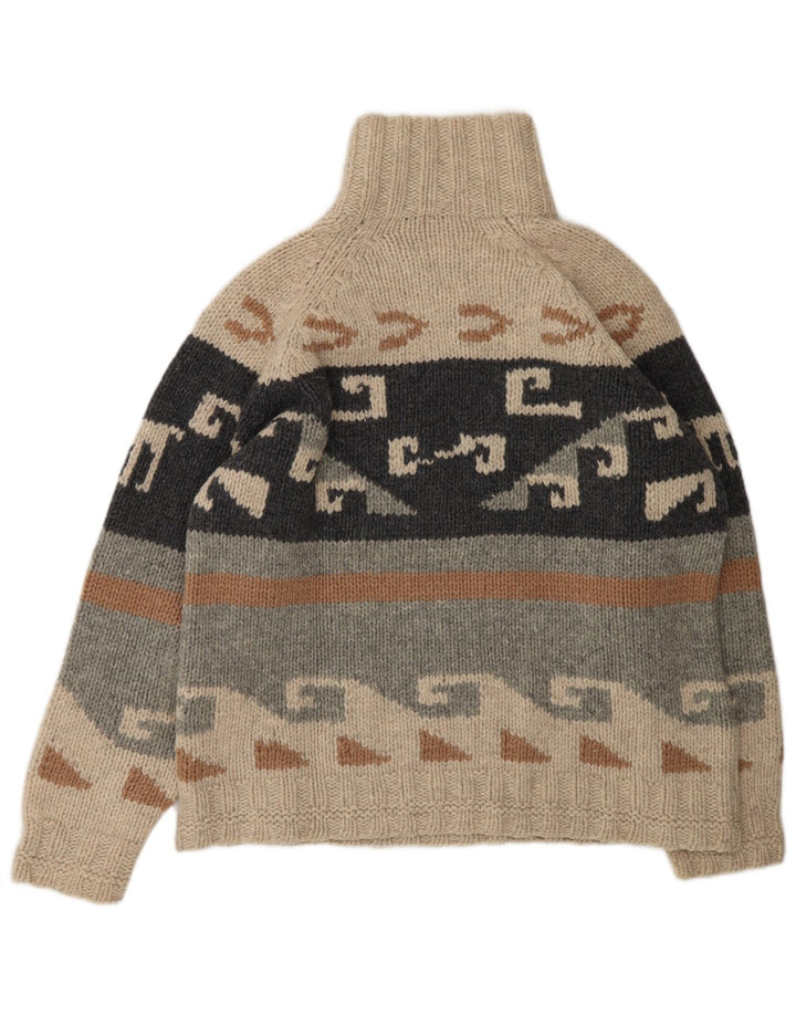 S. Moritz Herren-Pullover mit Reißverschluss am Hals, groß, beige, geometrisch