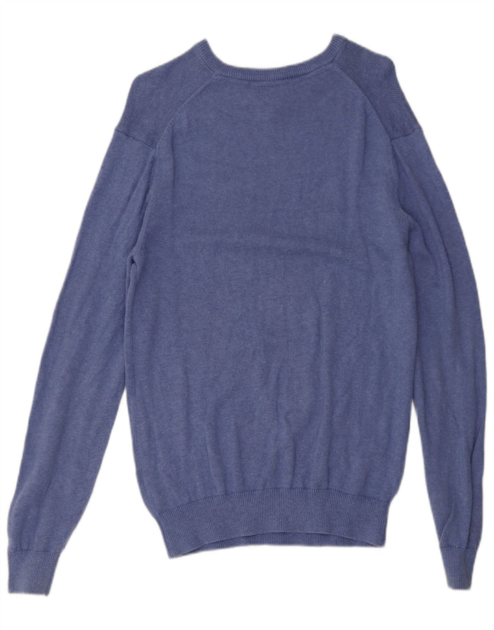 Crew Clothing Herren-Pullover mit V-Ausschnitt aus mittelblauer Baumwolle