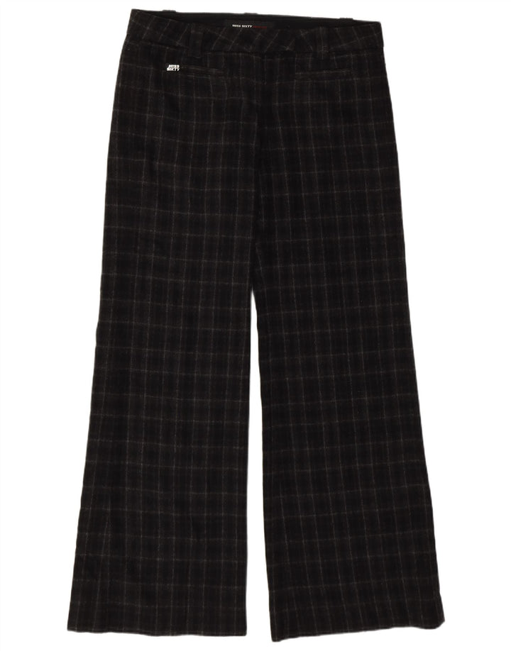 Miss Sixty Damen-Freizeithose mit weitem Bein, W28, L32, schwarz karierte Wolle