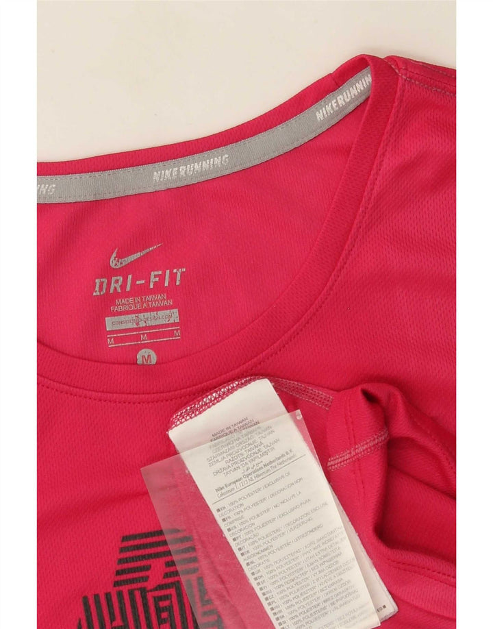 Nike Damen Dri Fit Graphic T-Shirt Top UK 12 Mittelrosa Polyester