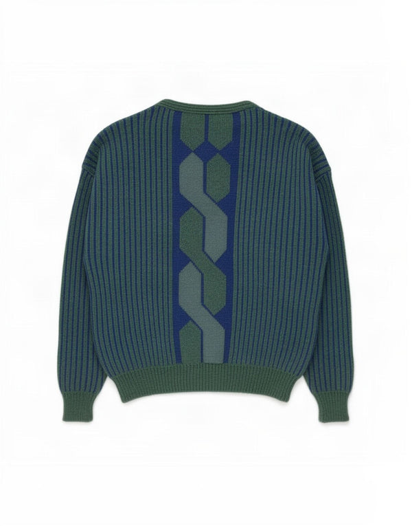 Maglificio Herren-Pullover mit U-Boot-Ausschnitt, IT 52, große blaue geometrische Wolle