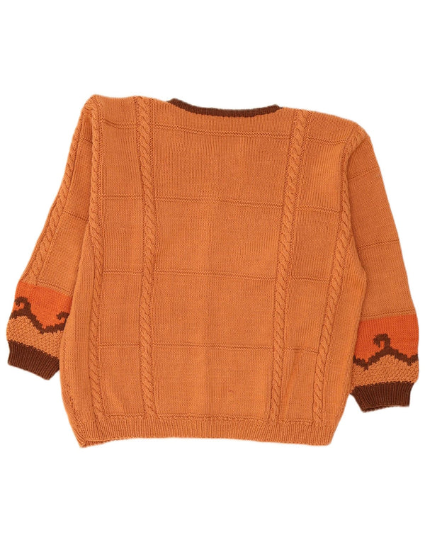 Vintage Damen Cardigan Pullover UK 18 XL Orange Geometrisch