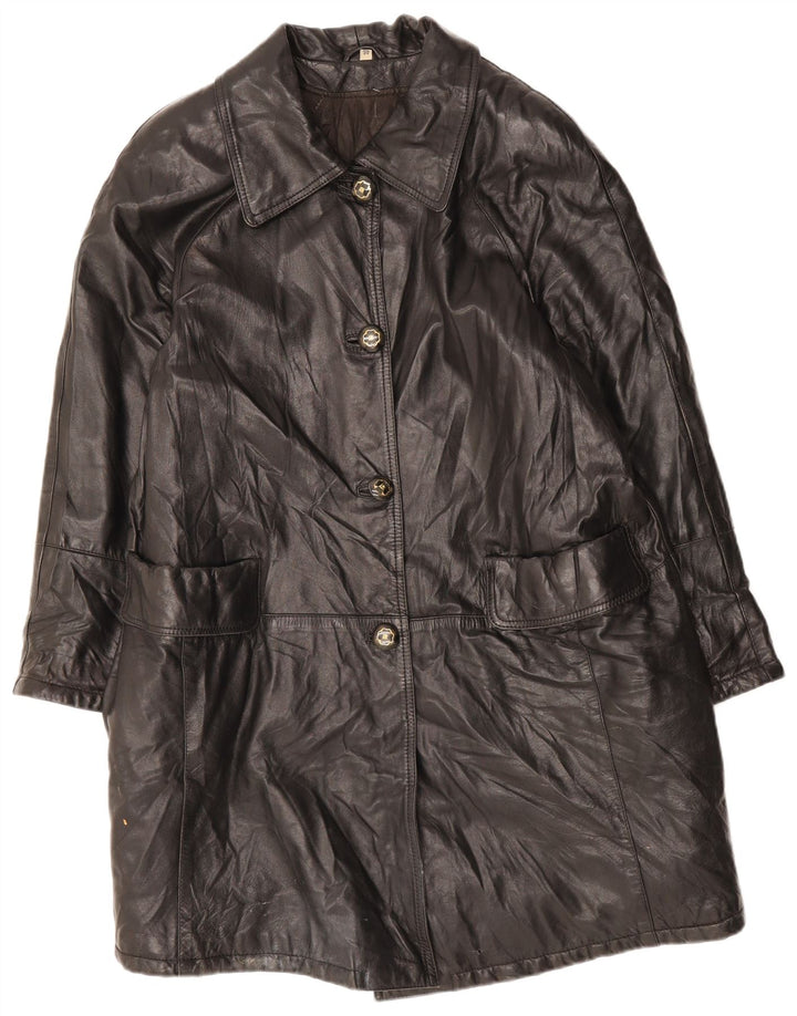 SUPREMA Womens Oversized Leather Coat IT 46 Large Black Leather