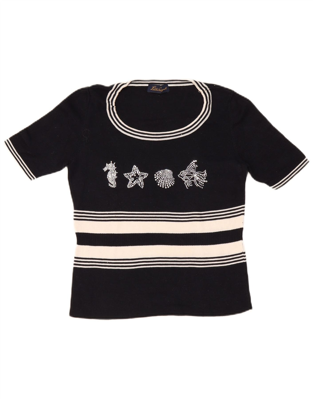 LUISA SPAGNOLI Damen Pullover mit grafischem U-Boot-Ausschnitt, Gr. 14, Schwarz