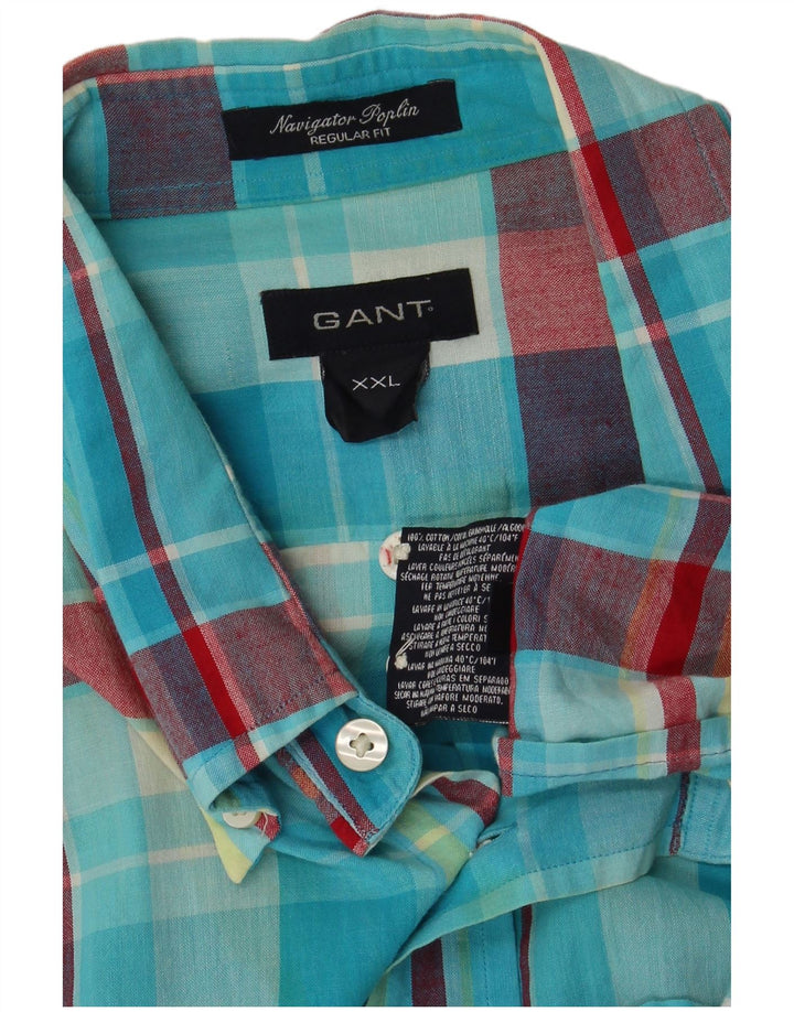 GANT Herren-Hemd mit normaler Passform, 2XL, blau kariert, Baumwolle