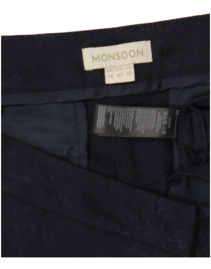 MONSOON Slim Chino-Hose für Damen, UK 14, Größe L W34 L29, Marineblau mit Blumenmuster