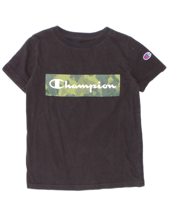 Champion T-Shirt mit Grafik für Jungen, 4–5 Jahre, schwarze Baumwolle