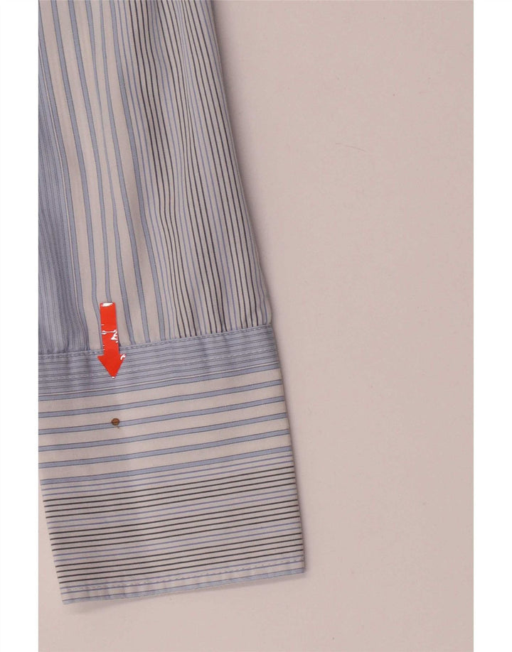 Sisley Damen-Hemd UK 10 Small Blau gestreift aus Baumwolle