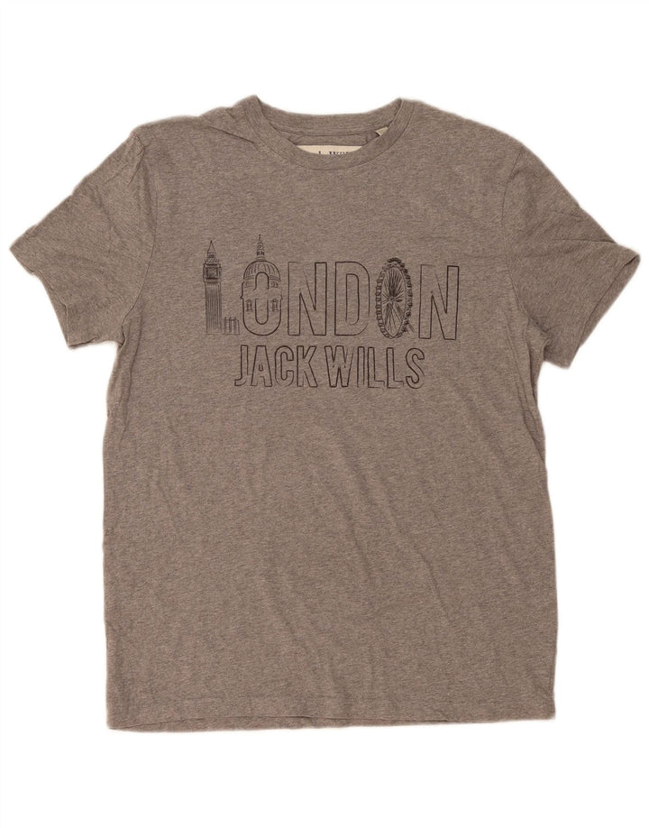 JACK WILLS Herren-T-Shirt mit Grafik, mittelgrau gesprenkelte Baumwolle