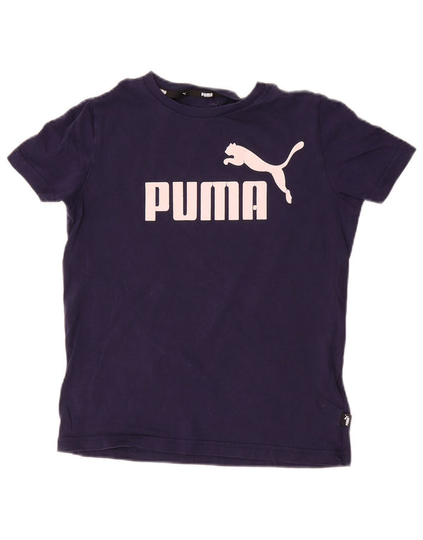 Puma Grafik-T-Shirt für Mädchen, 11–12 Jahre, marineblaue Baumwolle