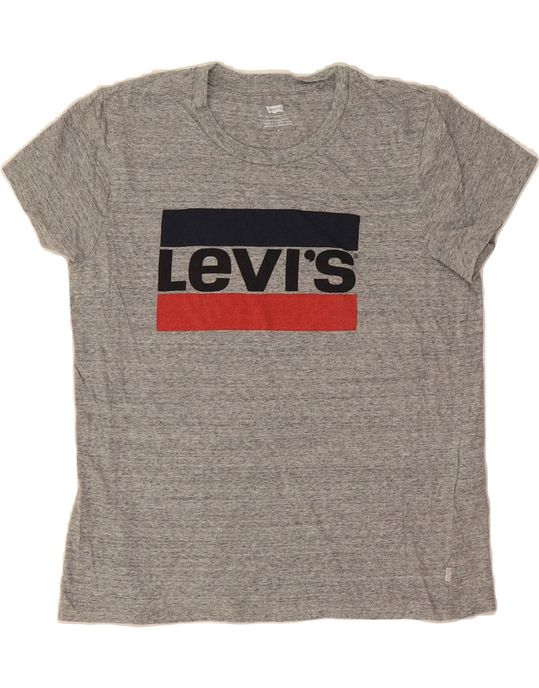 LEVI'S Womens Graphic T-Shirt Top UK 14 Medium Grey Flecked Cotton Vintage Levi's and Second-Hand Levi's from Messina Hembry 