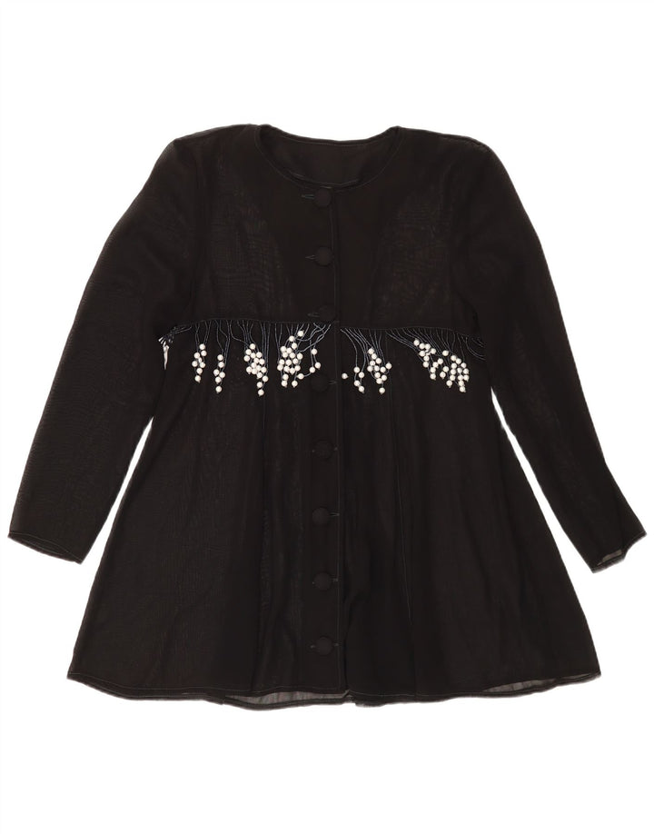 Vintage Damen Hemdbluse UK 14 Medium Schwarz