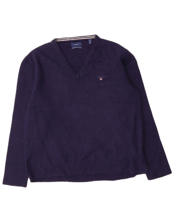 Gant Herren-Pullover mit V-Ausschnitt, 2XL, marineblaue Wolle